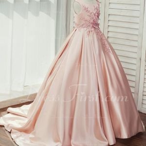 Ada's Bridal Pink Flower Girl Dress w/Train